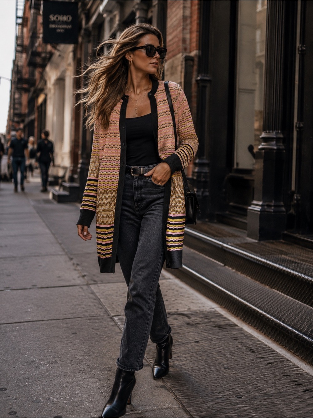 M by Missoni Pink, Yellow & Black Zigzag Longline Cardigan